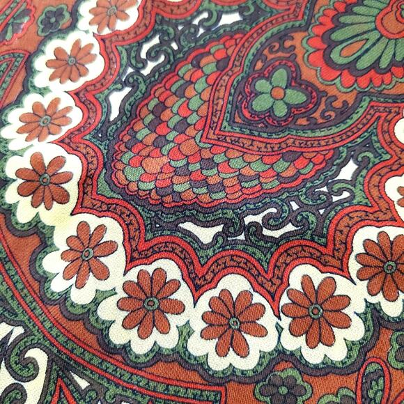 Vtg Stix Baer & Fuller Scarf Green Rust Golden Geo Floral Pattern 26.5" Square - Picture 5 of 16